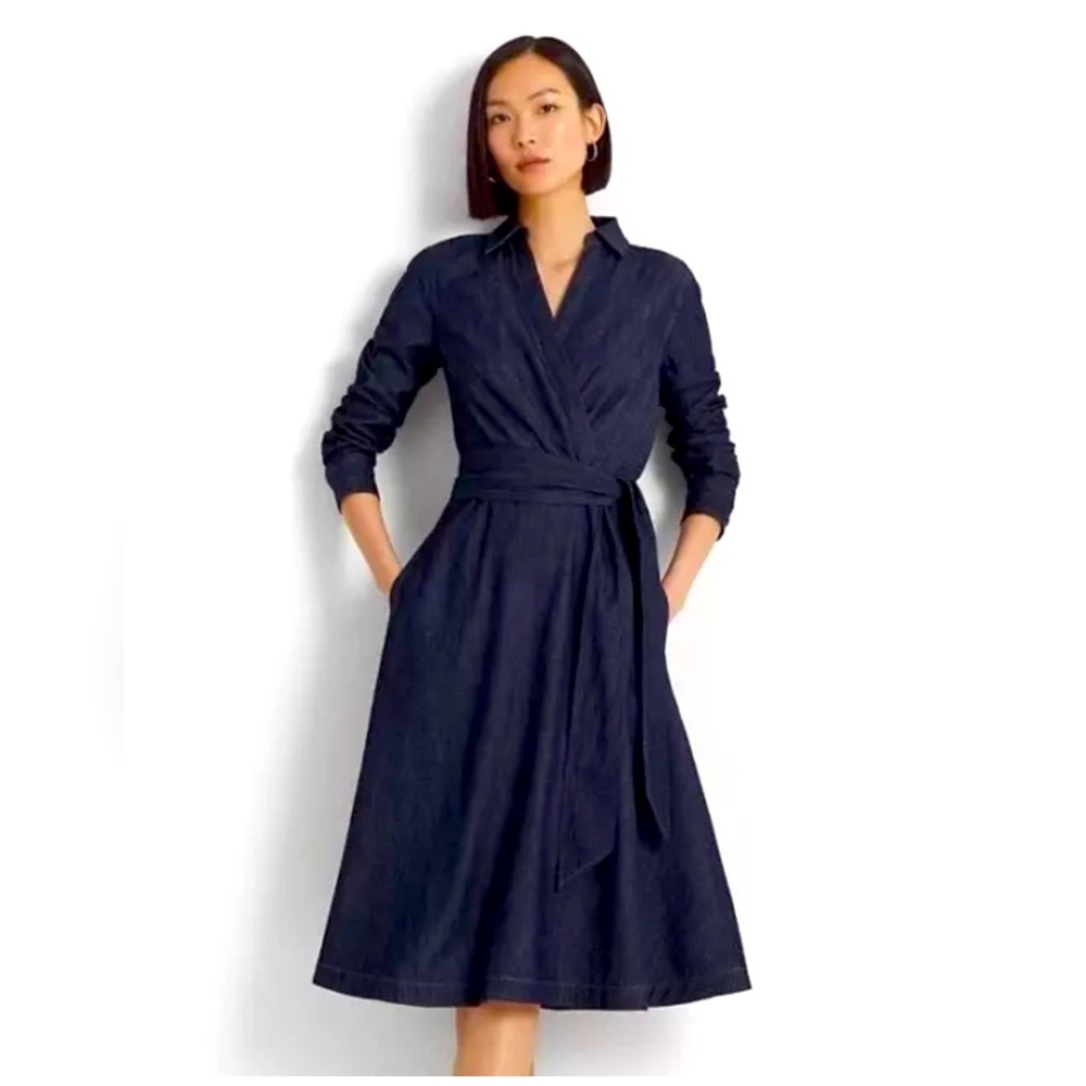 Lauren Ralph Lauren Dark Denim Surplus Wrap Dress Size 16